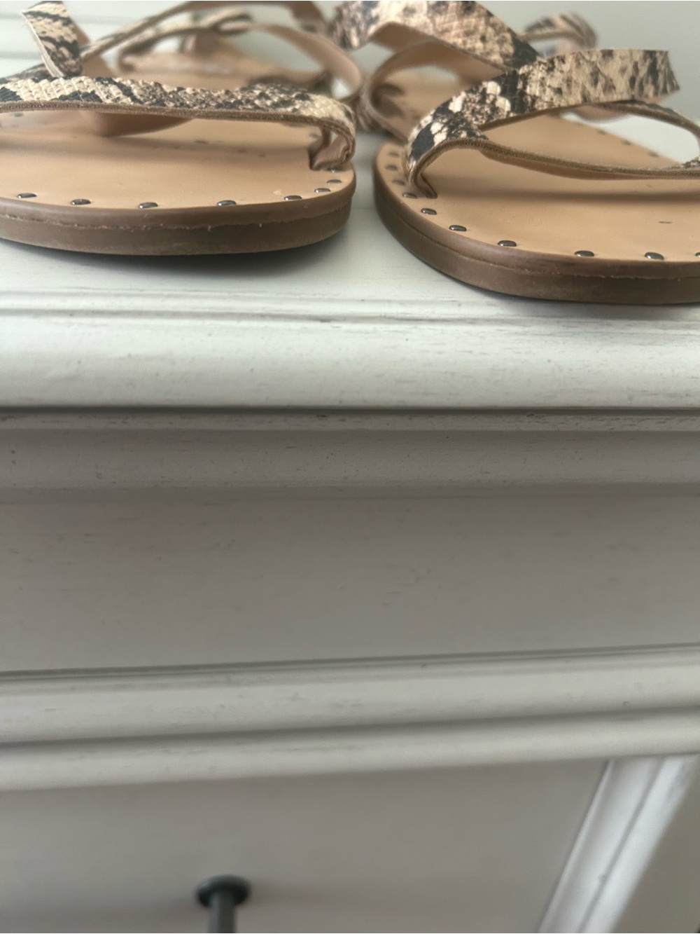 Franco Sarto Tan and Black Snake-Print Strappy Flat Sandals - Picture 4 of 8